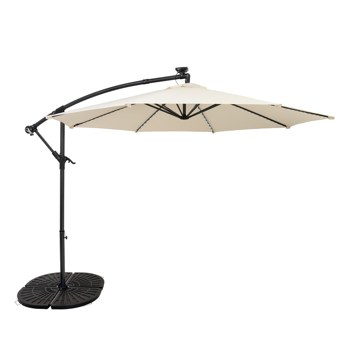 LED Ausleger-Sonnenschirm 3m mit Beschwerungsfuß - Creme