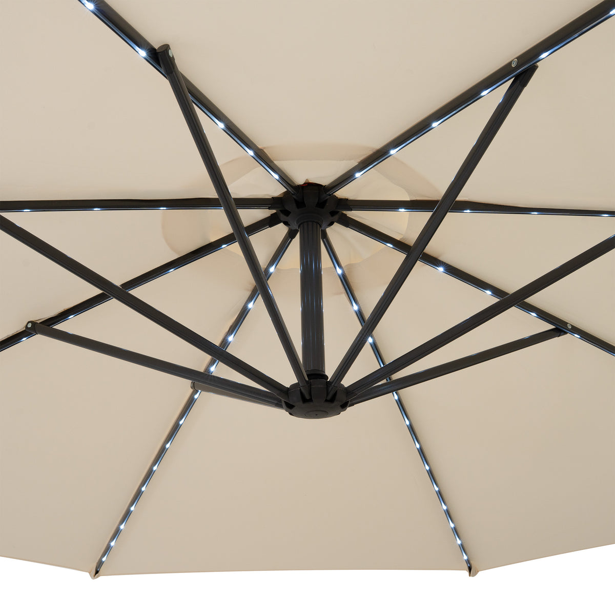 LED Ausleger-Sonnenschirm 3m mit Beschwerungsfuß - Creme