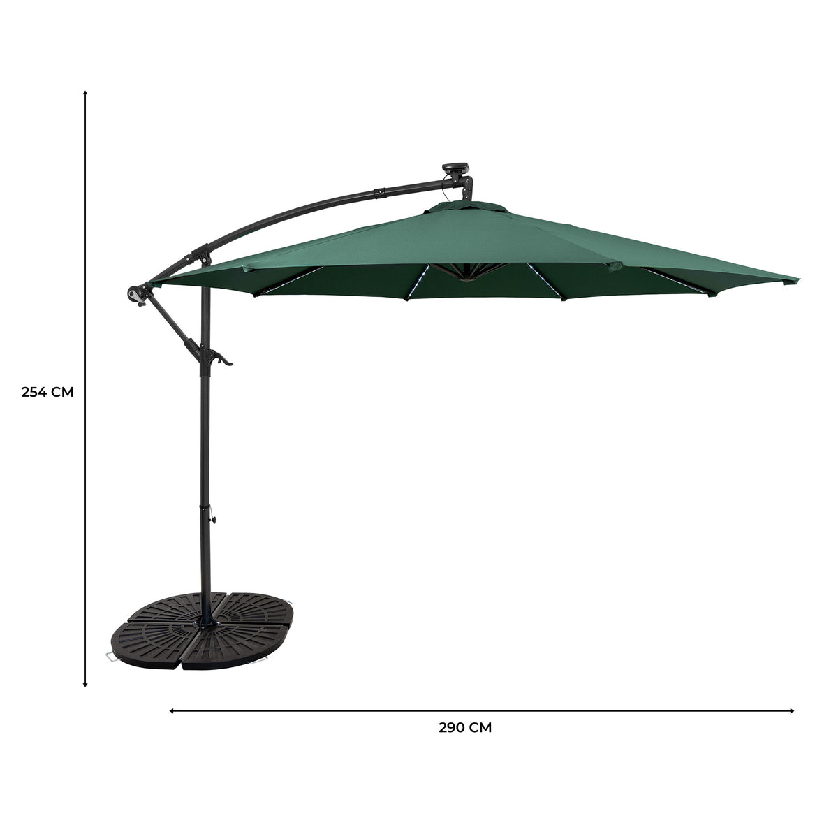 LED Ausleger-Sonnenschirm 3m mit Beschwerungsfuß - Grün