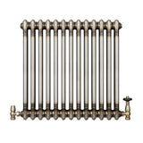 Klassischer 2-Säulen-Heizkörper aus Rohmetall mit glänzender Oberfläche, 600 x 605 mm, verleiht jedem Raum industriellen Charme