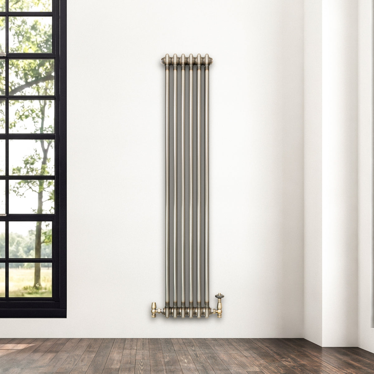 Klassischer 2-Säulen-Heizkörper mit TRV – 1500 x 290 mm - Rohmetall