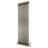 Klassischer 2-Säulen-Heizkörper aus Rohmetall in silberner Farbe, vertikal, mit TRV, 1500 x 470 mm, glänzende Oberfläche und elegante Linienführung