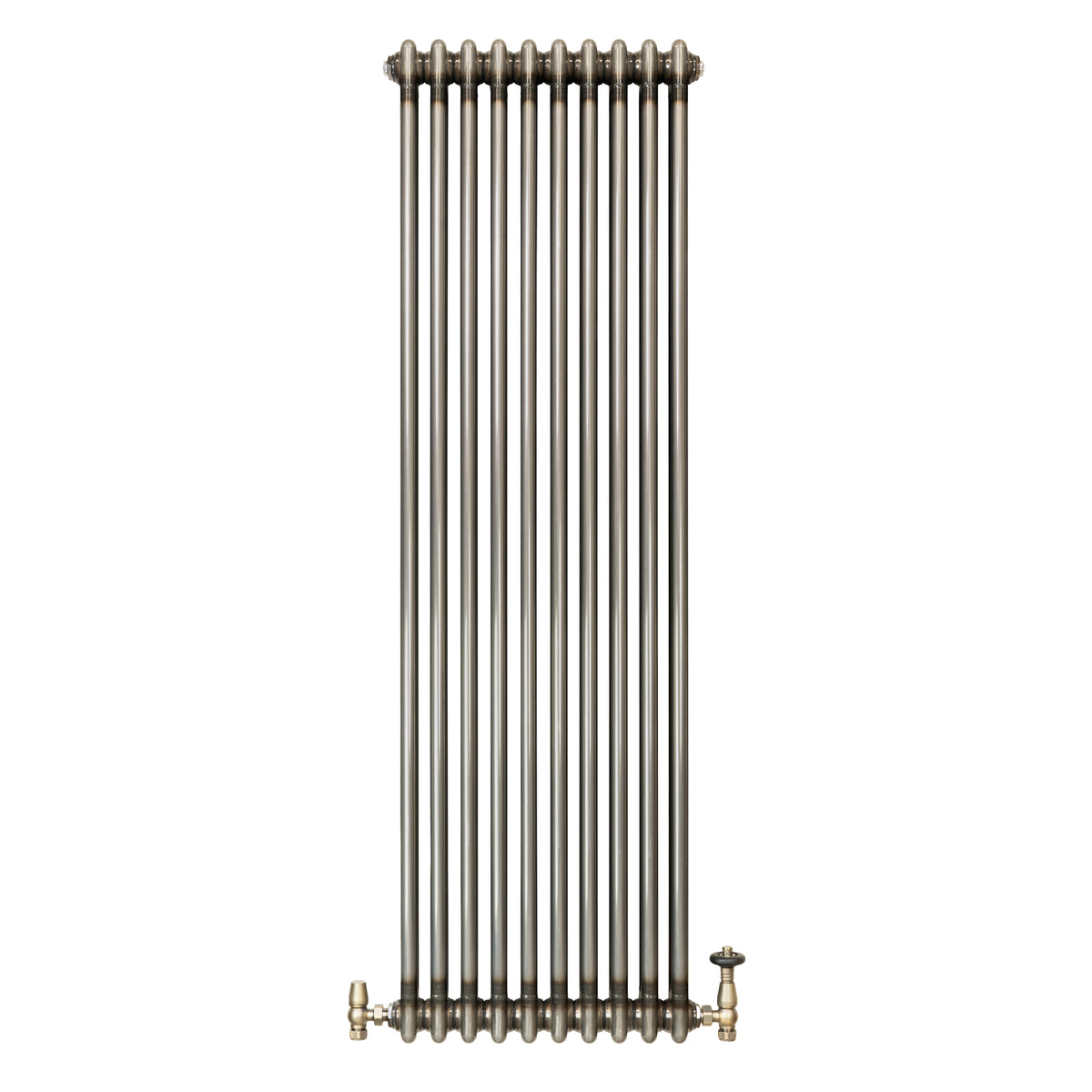 Klassischer 2-Säulen-Heizkörper aus Rohmetall, 1500 x 470 mm, mit glänzender Oberfläche und robusten, runden Rohren