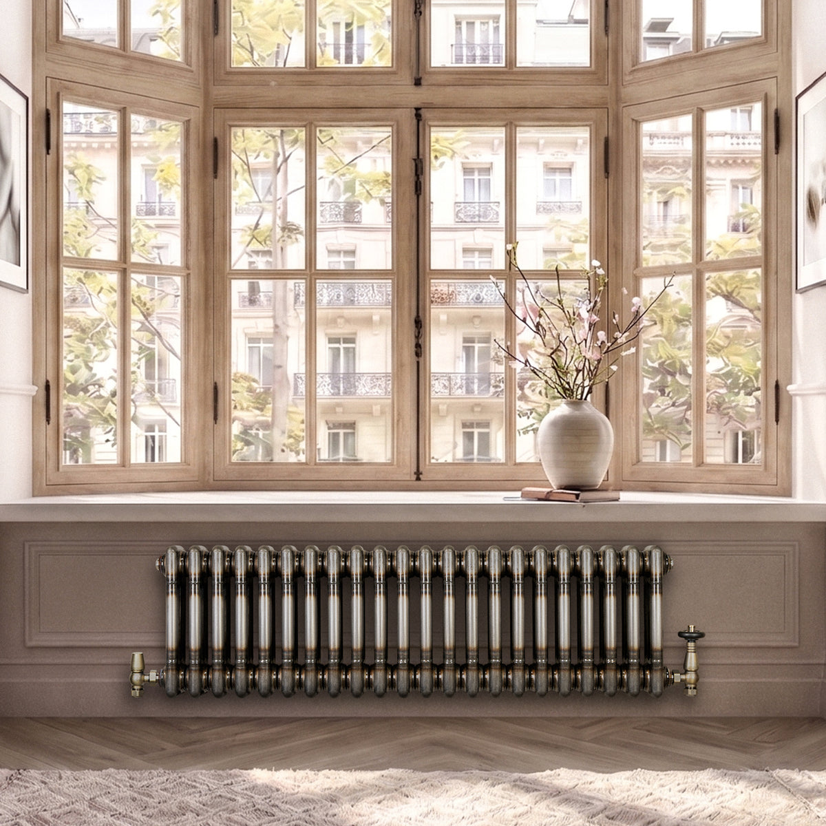 Klassischer 3-Säulen-Heizkörper mit TRV – 300 x 1010 mm - Rohmetall