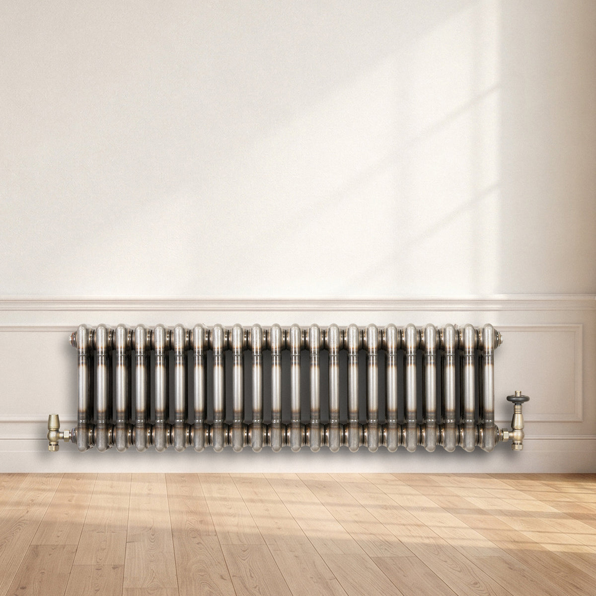 Klassischer 3-Säulen-Heizkörper mit TRV – 300 x 1010 mm - Rohmetall