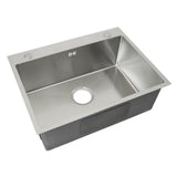 Edelstahl Küchenspüle mit glänzender Oberfläche, rechteckiger Form, abgerundeten Kanten und mittigem Ablaufloch, ideal für moderne Küchen