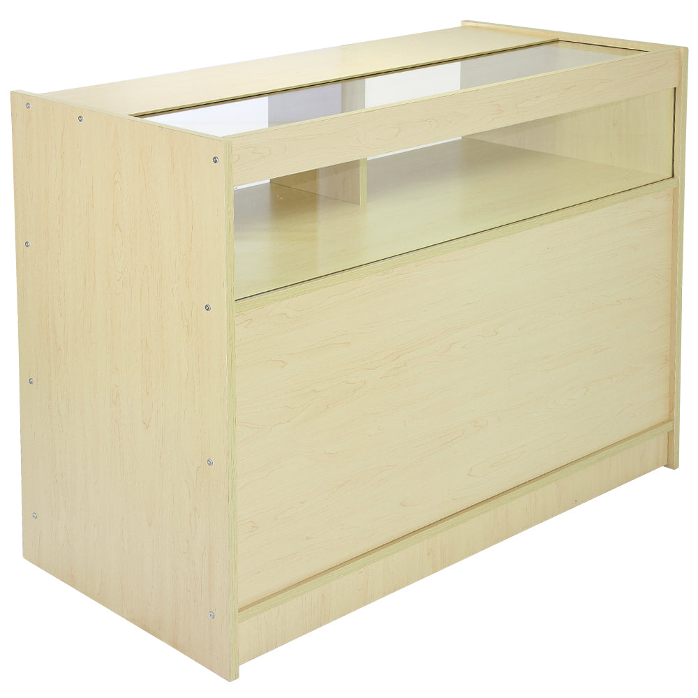 Moderne Ahorn Ladenmöbel mit gläserner Oberfläche, klaren Linien und heller Holzoptik, ideal für stilvolle Präsentation und Aufbewahrung