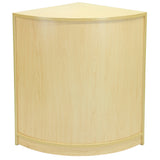 Eckige Ladentheke aus hellem Holz mit glatter Oberfläche, abgerundeten Kanten und minimalistischer, moderner Form, ideal für Empfangsbereiche