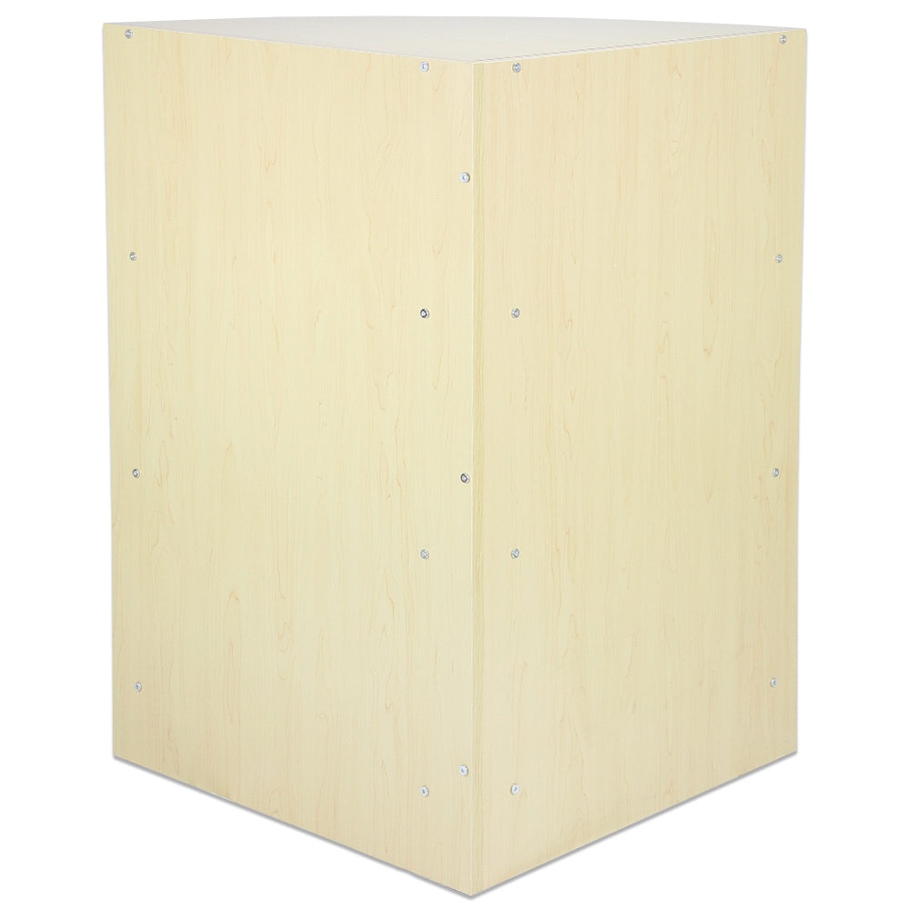 Moderne Empfangstheke in hellem Holzdekor, quadratische Form mit glatter Oberfläche und silbernen Schrauben für einen eleganten Look