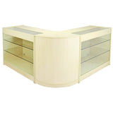 Horizon Maple Shop Counter und Verkaufsdisplay-Set in hellem Ahornholz mit gläsernen Regalen und abgerundeten Kanten für eleganten Einzelhandel
