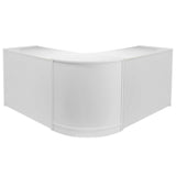 Elegantes Thekenset in Brilliant-Weiß mit glatter, glänzender Oberfläche und modernem, abgerundetem Design, ideal für Verkaufsräume und Empfangsbereiche