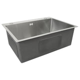 Edelstahl Küchenspüle mit rechteckiger Form, glänzender Oberfläche, robustem Material und praktischen seitlichen Aussparungen für einfache Installation