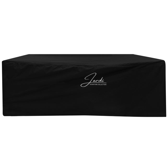 Schwarze Tischdecke aus hochwertigem Material mit elegantem Logo der Jardi Signature Collection, ideal für stilvolle Anlässe und Veranstaltungen