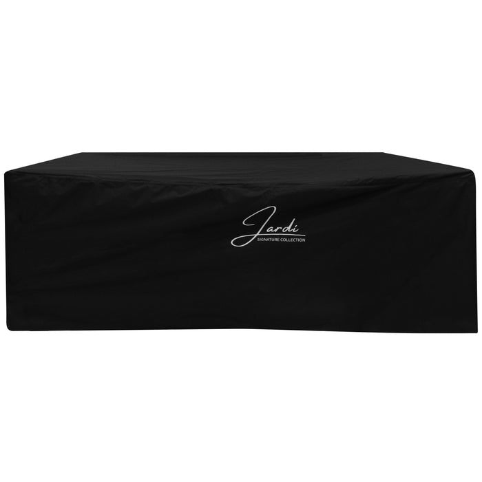 Schwarze Tischdecke aus strapazierfähigem Material mit elegantem Logo der Jardí Signature Collection, ideal für stilvolle Veranstaltungen und Dekoration