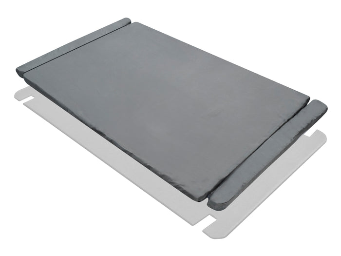 Grau gefütterte Matratze mit abgerundeten Kanten und einem glatten, strapazierfähigen Bezug, ideal für komfortable Schlaflösungen
