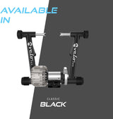 Flüssigkeits-Rollentrainer Velo Pro in Schwarz, mit robusten Halterungen und einem transparenten Flüssigkeitsbehälter für effektives Training