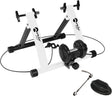 Magnetischer Rollentrainer Velo Pro in Weiß mit stabilen schwarzen Standfüßen, inklusive Matte und Zubehör für sicheres Training zu Hause