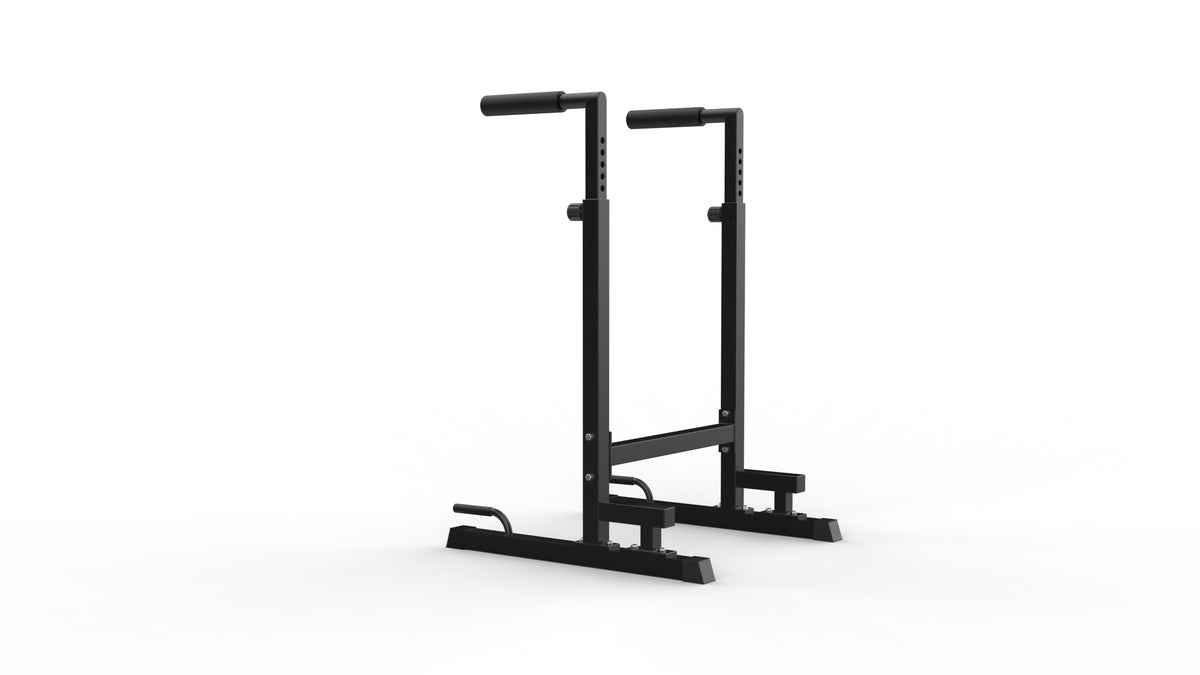 Schwarze Parallettes XL Dip-Barren aus robustem Metall mit rutschfesten Griffen, ideal für Krafttraining und Körpergewichtsübungen