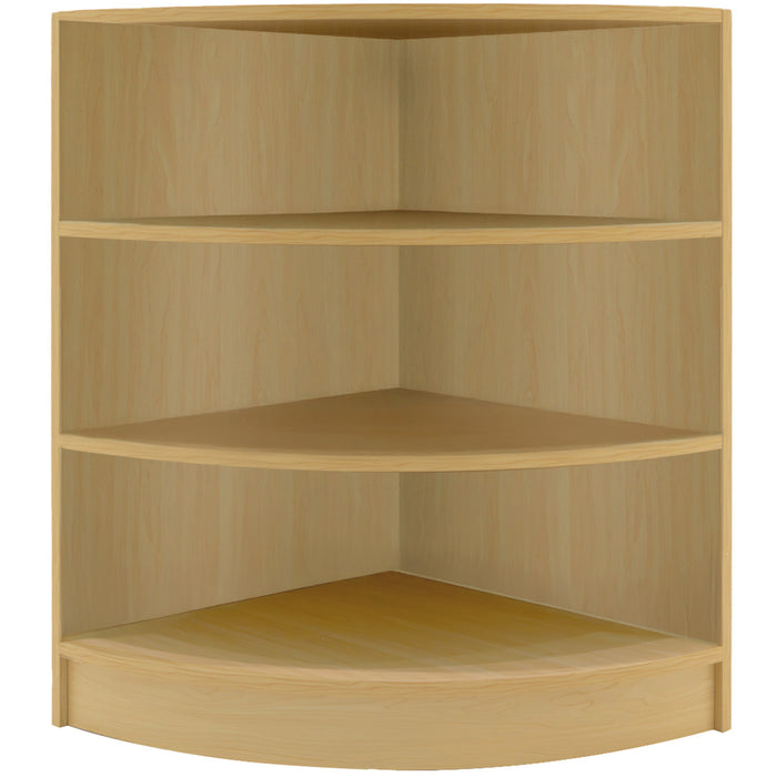 Eckregal aus hellem Holz mit vier offenen Regalböden, ideal zur optimalen Raumausnutzung und zur Präsentation von Dekorationsgegenständen oder Büchern