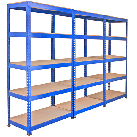 Robustes Q-Rax Lagerregal in Blau, 180cm x 90cm x 50cm, mit stabilen Regalböden aus Holz, ideal für die Aufbewahrung und Organisation von Gegenständen