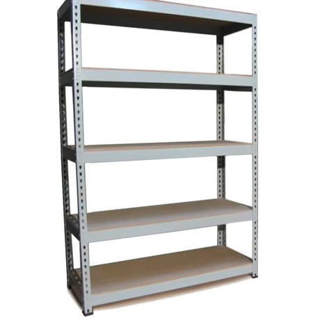 Hochwertiges Q-Rax Lagerregal in Grau, 120 cm breit, 180 cm hoch und 50 cm tief, mit fünf stabilen, ebenen Ablagen für optimale Stauraumnutzung