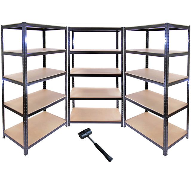 Schwarzes Lagerregal-Set mit drei 90 cm hohen Regalen, stabilen Metallrahmen und robusten Holzregalen, ideal für die Aufbewahrung und Organisation