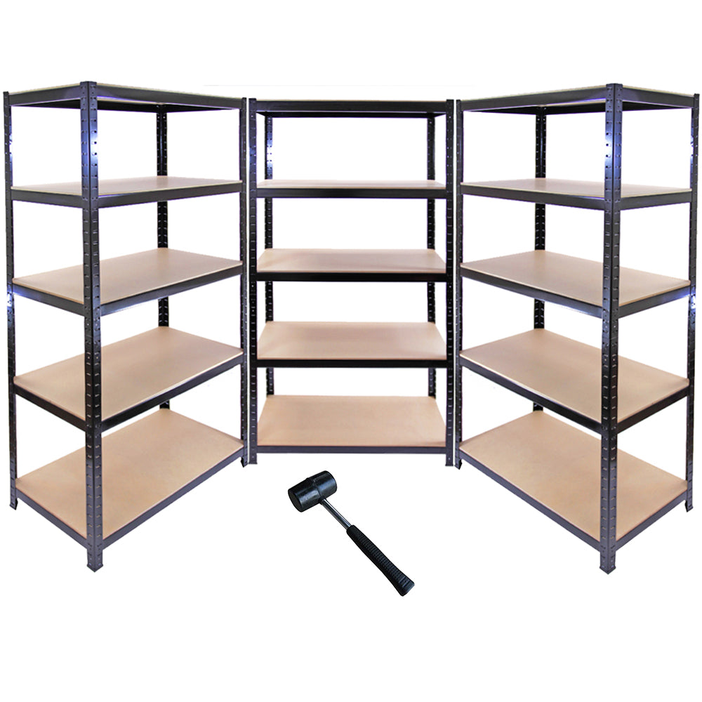Schwarze T-Rax Lagerregale mit fünf stabilen Regalböden, ideal für die Aufbewahrung, aus robustem Metall und Holz, 90 cm lang und 45 cm breit
