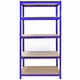 Blaues Lagerregal von Monster Racking T-Rax mit fünf stabilen, hellbraunen Regalböden und robustem Metallrahmen für optimale Lagerung