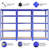 Blaues Lagerregal T-Rax mit 90 cm Breite, stabilen MDF-Regalen, verstellbaren Regalböden und robustem pulverbeschichtetem Stahlrahmen