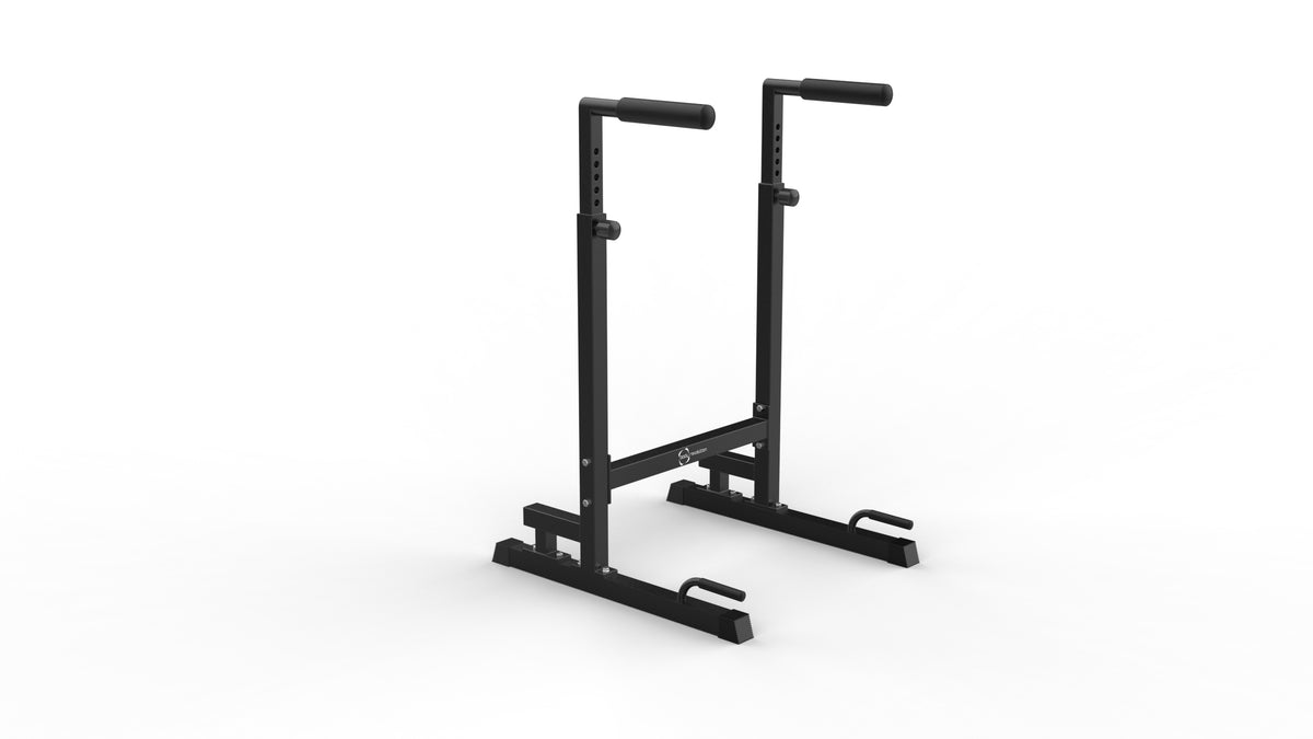 Schwarze Parallettes XL Dip-Barren aus robustem Metall, mit rutschfesten Griffen und stabiler Basis für effektives Training und Fitnessübungen