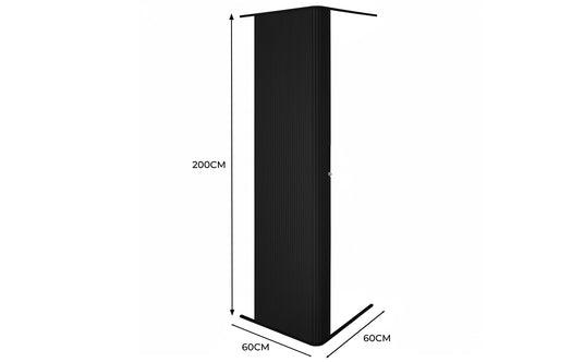 Schwarzer, vertikaler Kleiderschrank mit einer Höhe von 200 cm und einer Breite von 60 cm, aus strapazierfähigem Material mit gerillter Textur