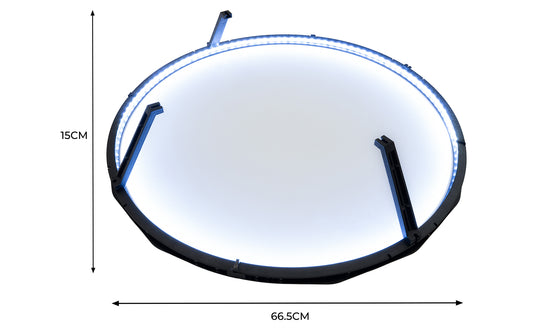Runder LED-Ring mit einem Durchmesser von 66,5 cm und einer Höhe von 15 cm, umgeben von einer weißen Leuchte, ideal für gleichmäßige Beleuchtung