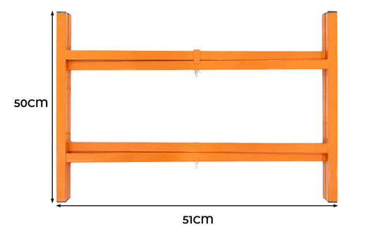Robuste orangefarbene Metallregalhalterung mit einer Höhe von 50 cm und einer Breite von 51 cm, ideal für die Lagerung und Organisation von Gegenständen