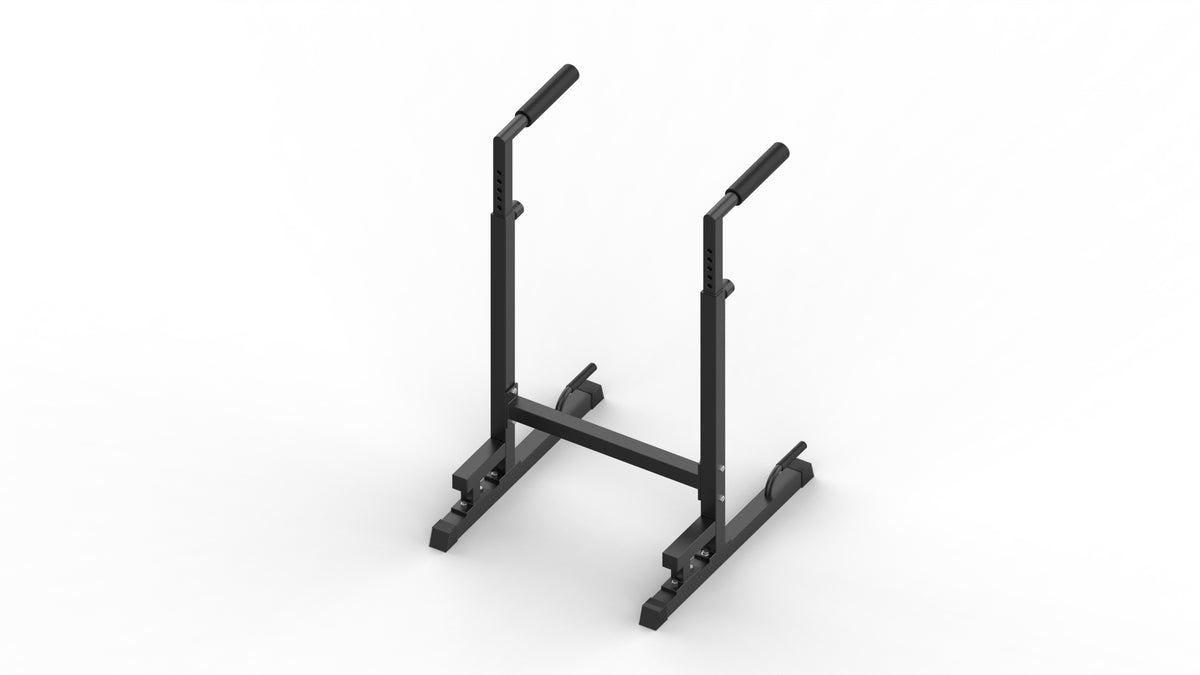 Schwarze Parallettes XL Dip-Barren aus robustem Metall mit rutschfesten Griffen, ideal für Krafttraining und Körpergewichtübungen