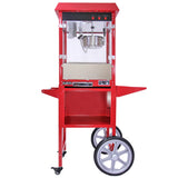 Rote KuKoo Popcornmaschine mit Wagen, glänzender Metallbehälter, große Räder, ideal für Partys und Veranstaltungen, 225g Kapazität