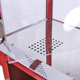 Glänzender, roter Popcornwagen mit transparenten Seiten und einem metallischen, perforierten Boden für optimale Luftzirkulation und Popcornzubereitung