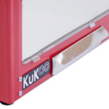 Retro Popcornmaschine in leuchtendem Rot mit glänzender Metallfront, ideal für Filmabende und Partys, bietet 225g Popcornkapazität