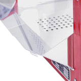 Retro Popcornmaschine in leuchtendem Rot mit transparentem Sichtfenster, perforierter Ablage für frisches Popcorn und nostalgischem Design