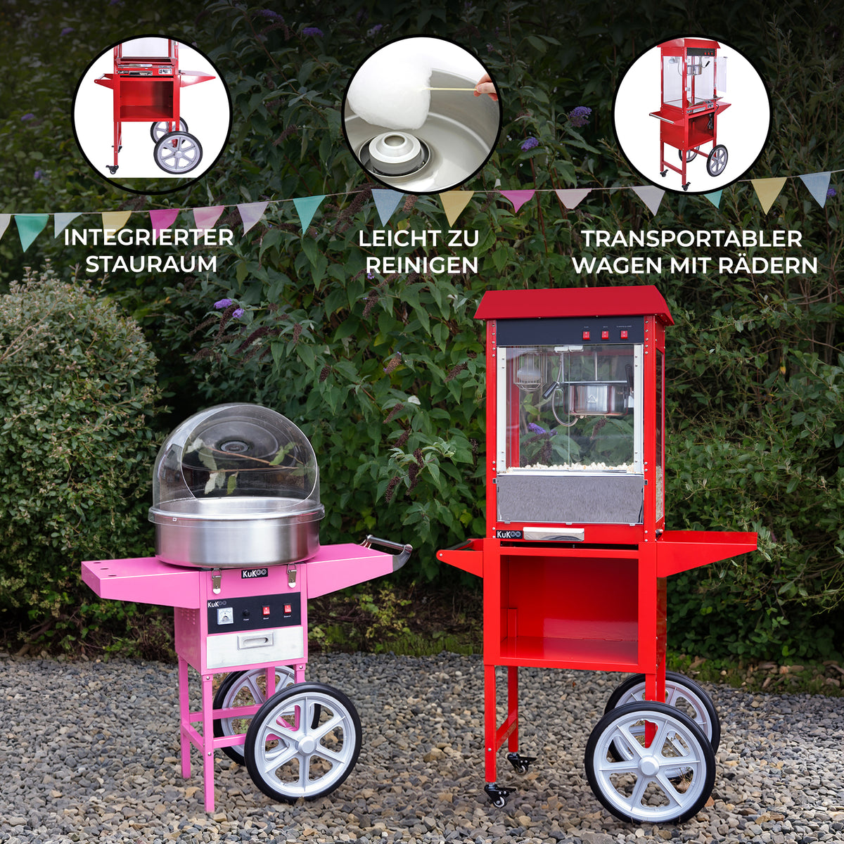 KuKoo 1x Popcornmaschine mit Wagen und 1x Zuckerwattemaschine mit Wagen