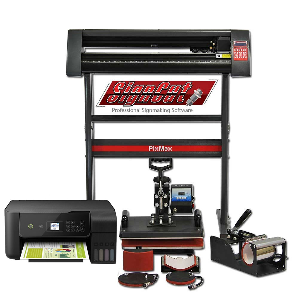 PixMax Da Vinci Set 5 in 1 mit Transferpresse, Vinyl Plotter und Drucker in Schwarz und Rot, ideal für kreative Projekte und Beschriftungen