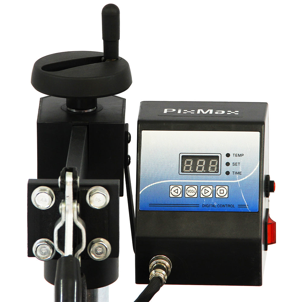 Vinylschneider mit digitalem Steuerdisplay, schwarzem Gehäuse und präzisen Bedienelementen für Temperatur und Zeit, ideal für vielseitige Druckprojekte