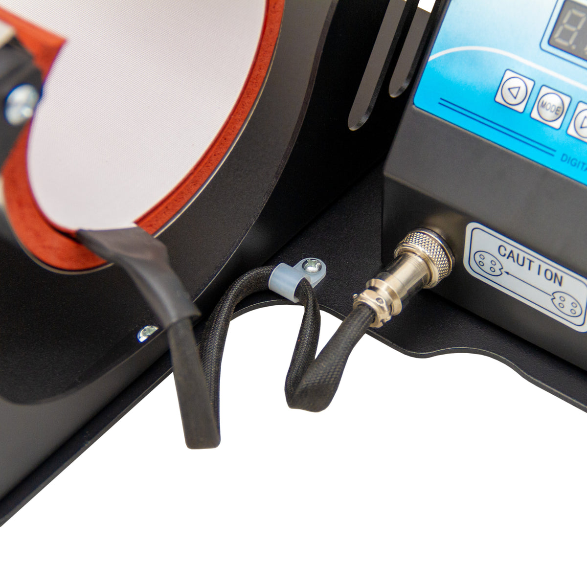 Tassenpresse Transferpresse mit digitalem Display, schwarzem Gehäuse und rotem Heizband, ideal für personalisierte Tassen-Druckprojekte