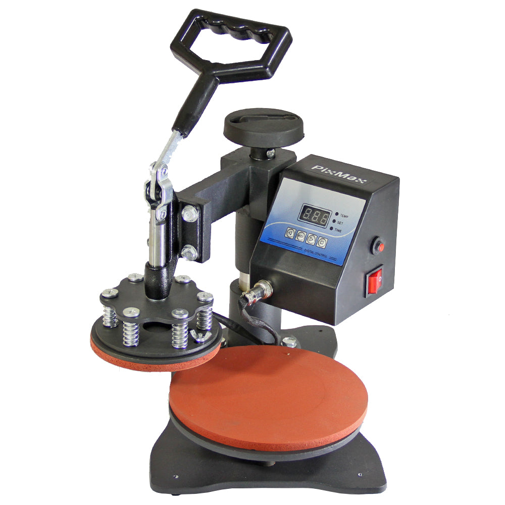PixMax Teller Transferpresse mit rotem Heizplatte, digitalem Display und stabiler Handhabung für präzises Sublimationsdruckverfahren