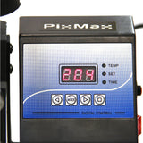 Digitale Steuerung der PixMax Transferpresse mit rotem LED-Display, Tasten für Temperatur, Zeit und Modus in einem modernen, kompakten Design