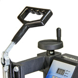 Schwarze PixMax Transferpresse mit ergonomischem Griff, digitalem Display und Temperaturregelung, ideal für Sublimationsdruck auf Tellern