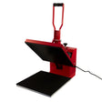 Rote PixMax Transferpresse mit schwarzer Heizplatte, 38 x 38 cm, ideal für Sublimationsdruck, inklusive PTFE-Matte und Sublimationspapier