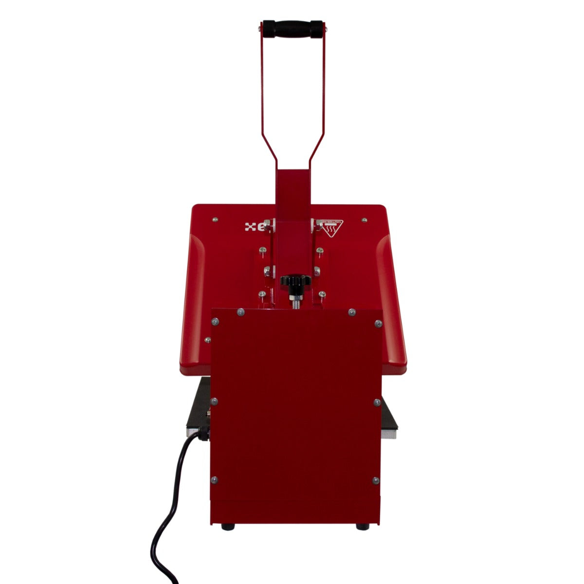 Rote PixMax Transferpresse mit 38 x 38 cm Arbeitsfläche, stabiler Griff, präzise Temperatur- und Zeitsteuerung für Sublimationsdruck