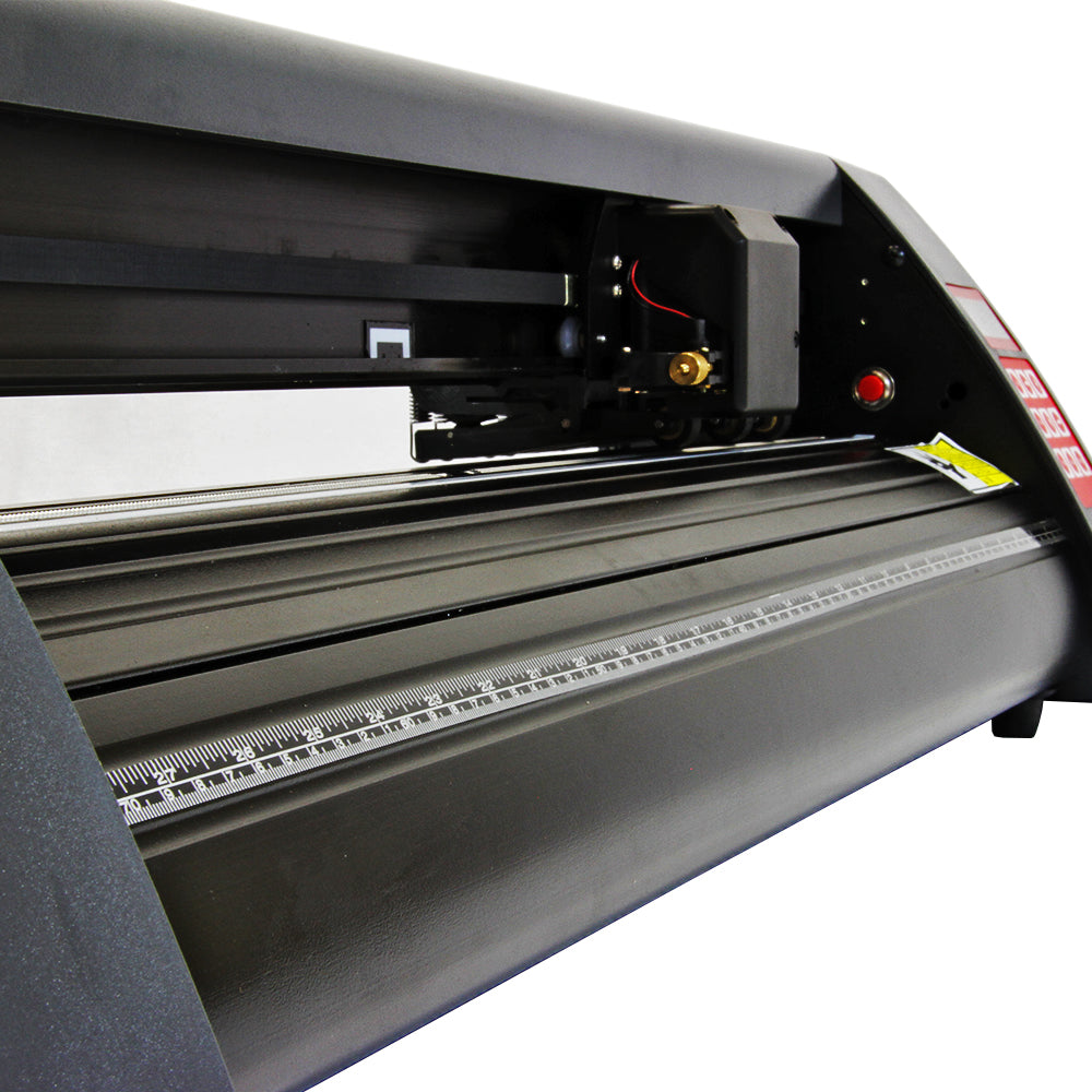 Schwenkpresse mit 38 cm Breite, 720 mm Vinylschneider, robustes schwarzes Gehäuse, präzise Schnittlinien und intuitive Bedienung