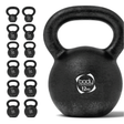 Schwarze Kettlebell aus Gusseisen mit 12 kg, runde Form, strukturierte Oberfläche und breiter Griff für sicheren Halt während des Trainings