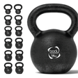 Schwarze Gusseisen-Kettlebell mit 14 kg, runder Form, strukturiertem Griff und einem Aufkleber, der das Gewicht anzeigt, ideal für Krafttraining